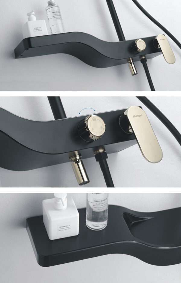 4pcs Luxury Shower Set – Black and Gold - Image 2