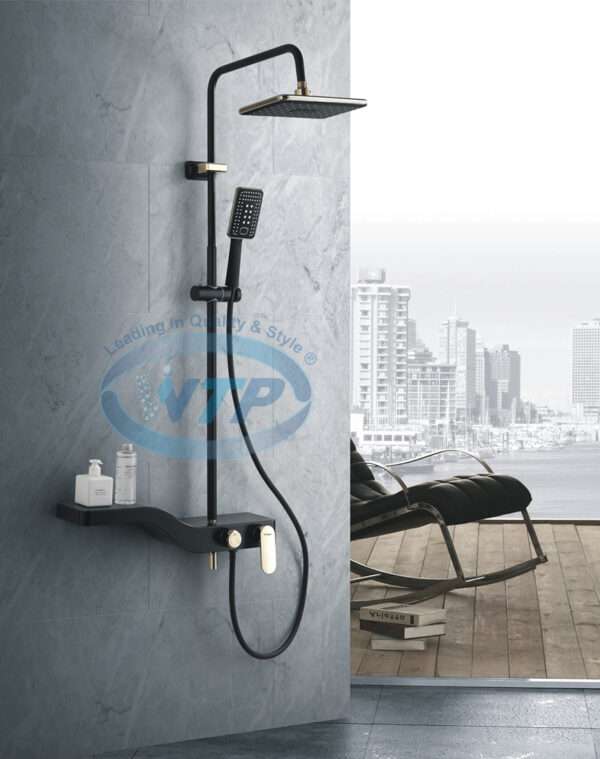 4pcs Luxury Shower Set – Black and Gold